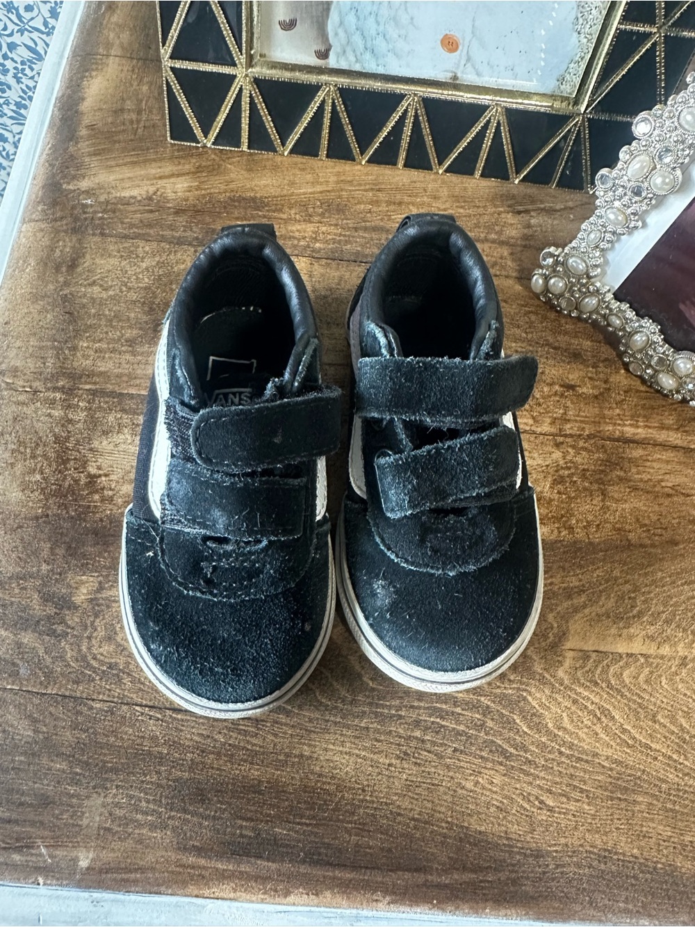 Vans Black Toddler Velcro Skate Shoes with White Stripe
